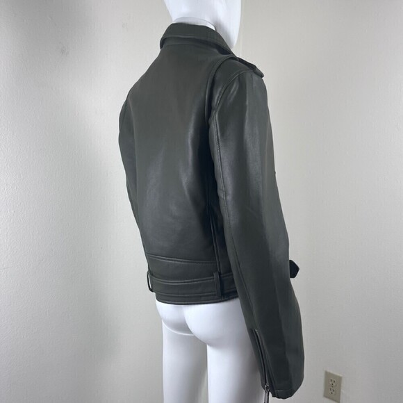 Rebecca Minkoff Women Size L Green Faux Leather Asymmetrical Moto NEW Jacket - Picture 6 of 16